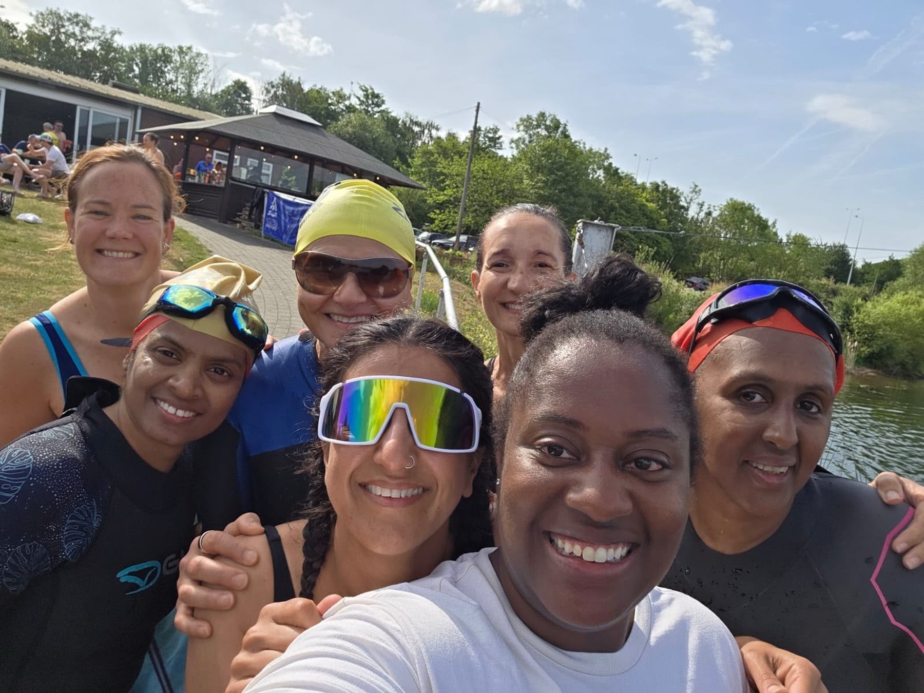 LBHSC adult swimmers together after an open-water swim