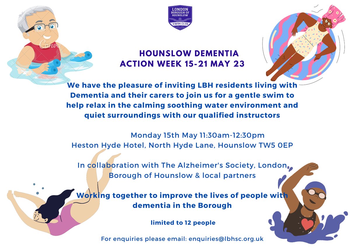 Poster for the Hounslow Dementia Action Week gentle swim session