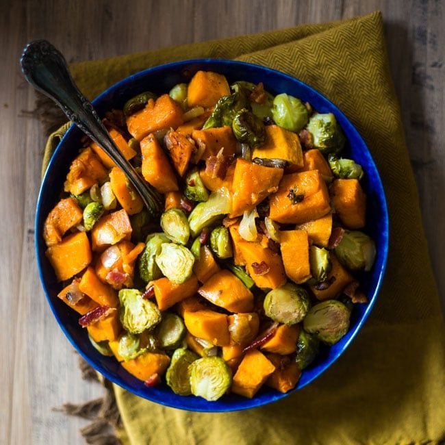 A Mighty Recipe: Maple Bacon Brussels & Sweet Potatoes