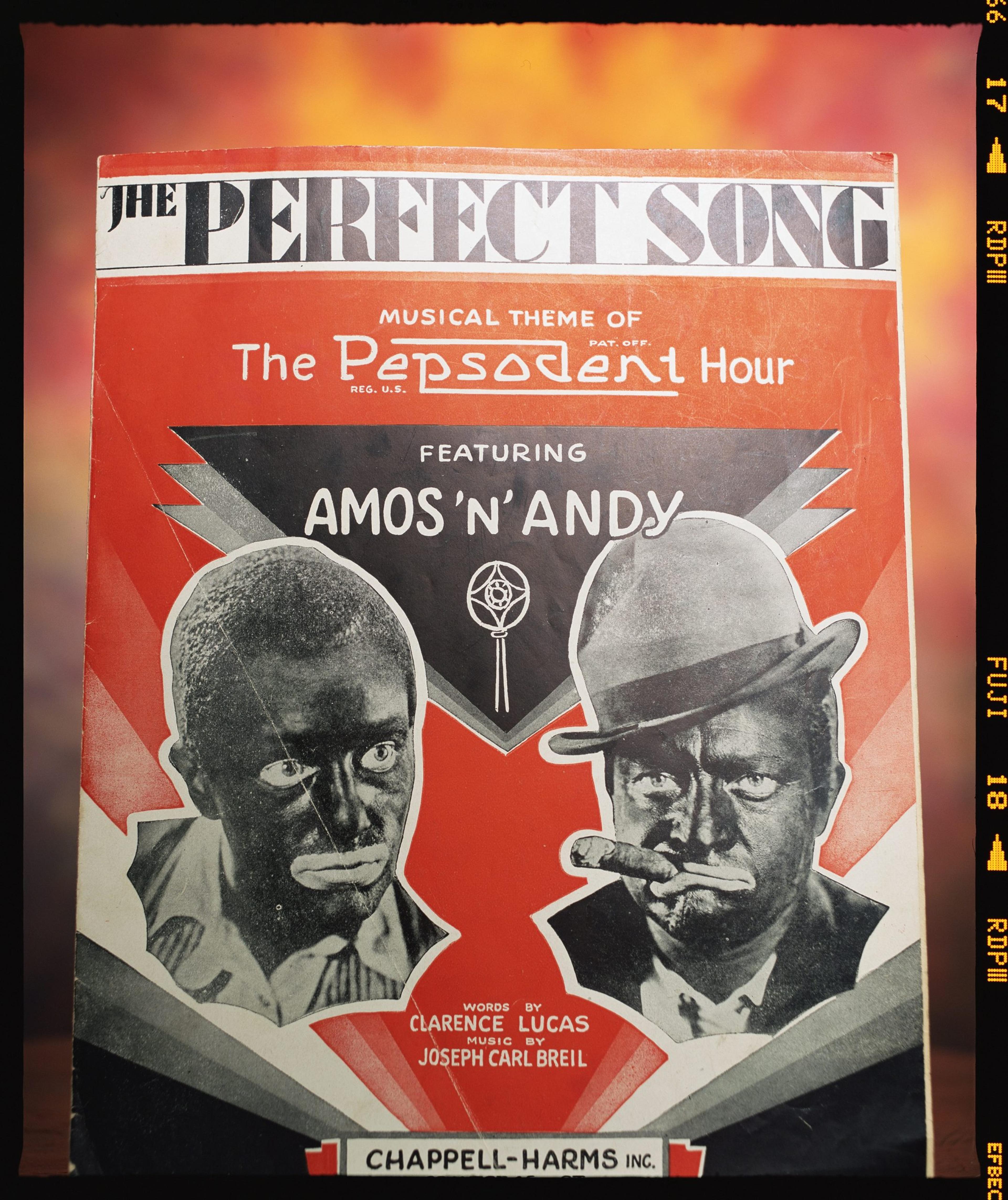 A photo of a 1930's music sheet for "The Perfect Song" Featuring Amos N Andy