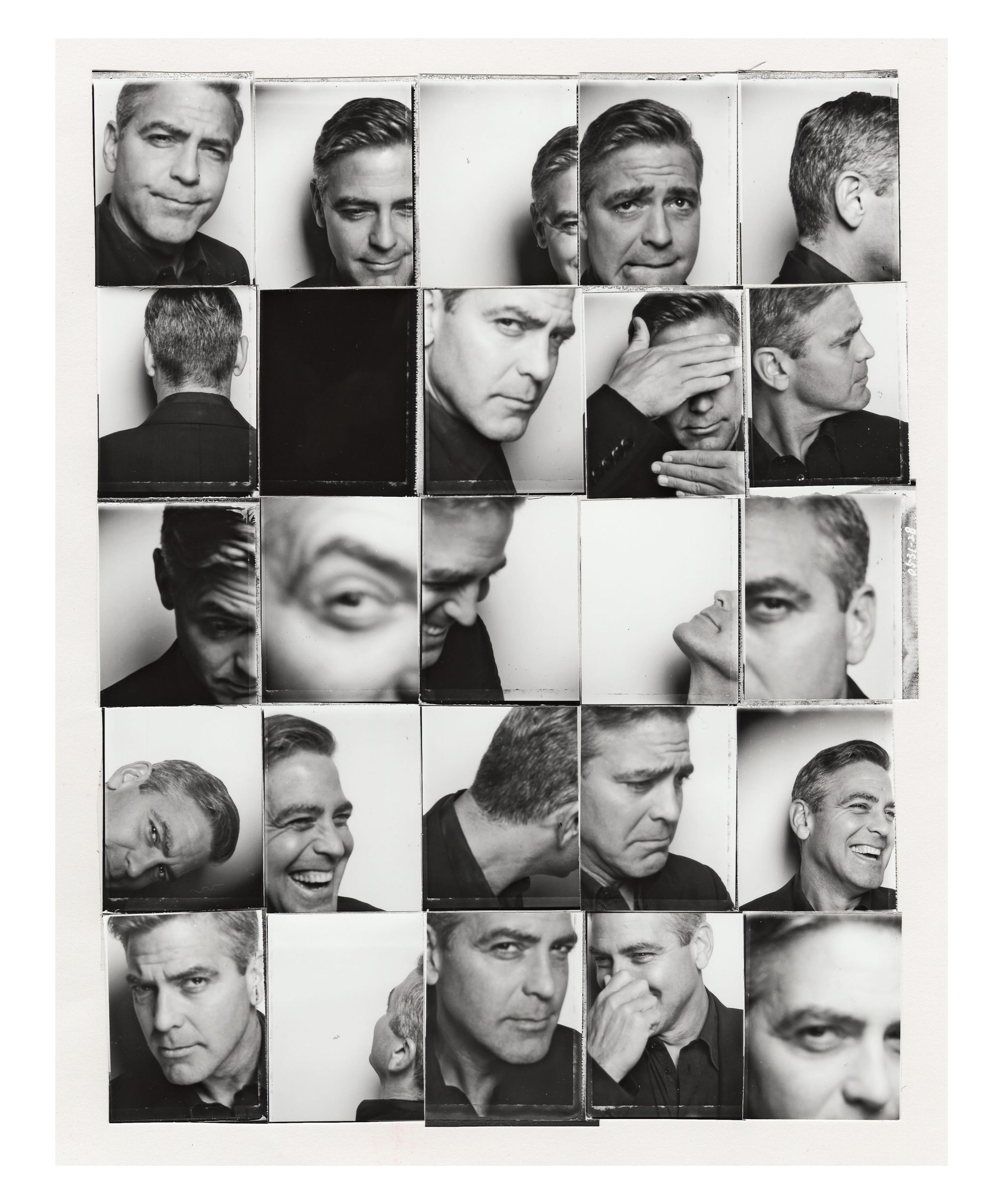 Collage of portraits of George Clooney at different focal points