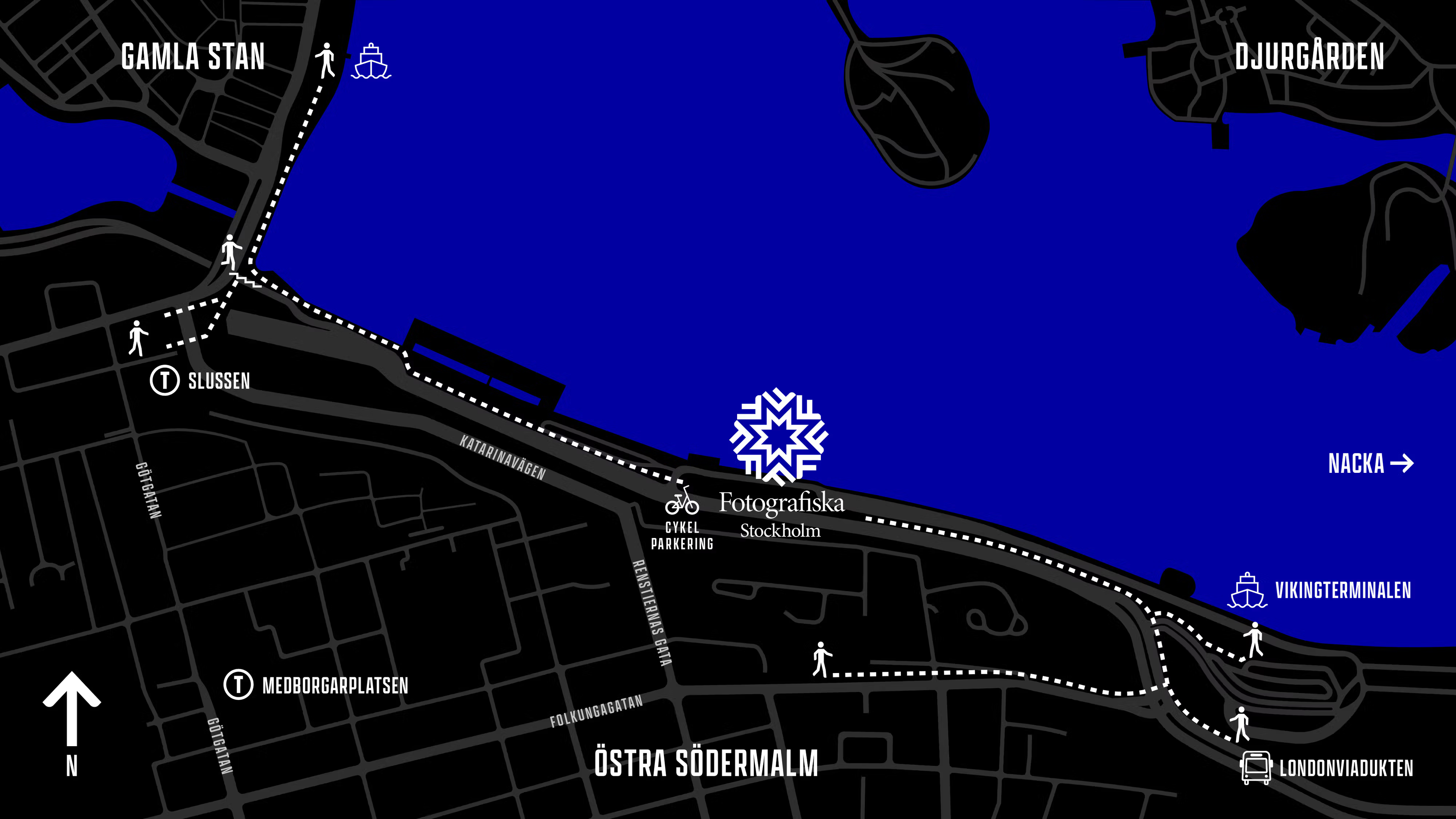 Grafisk karta över hur man hittar till Fotografiska.