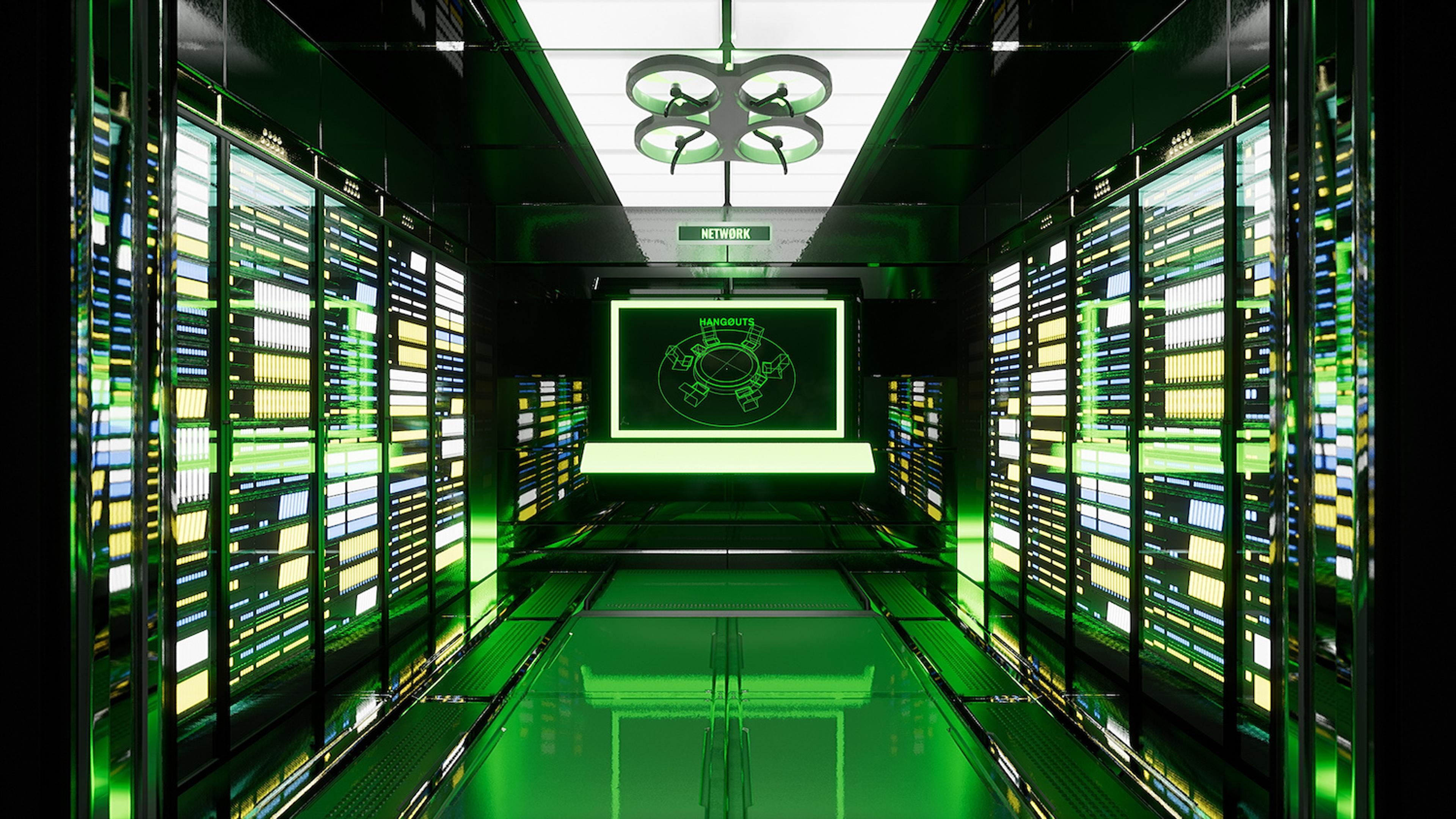 Nøtel (Network), 2016 – ongoing multimedia installation, HD video, open world video game, and VR experience dimensions variable © Lawrence Lek. Courtesy the Artist and Sadie Coles HQ, London