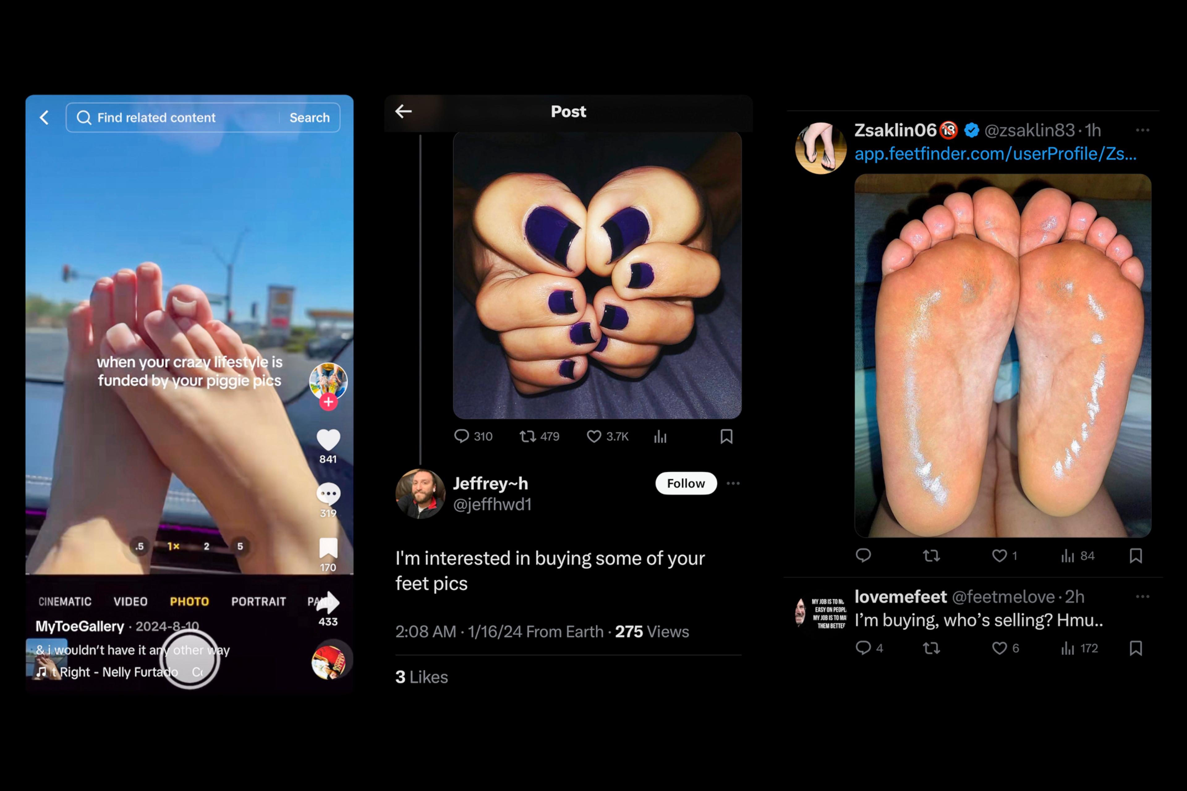 Social media posts of feet.