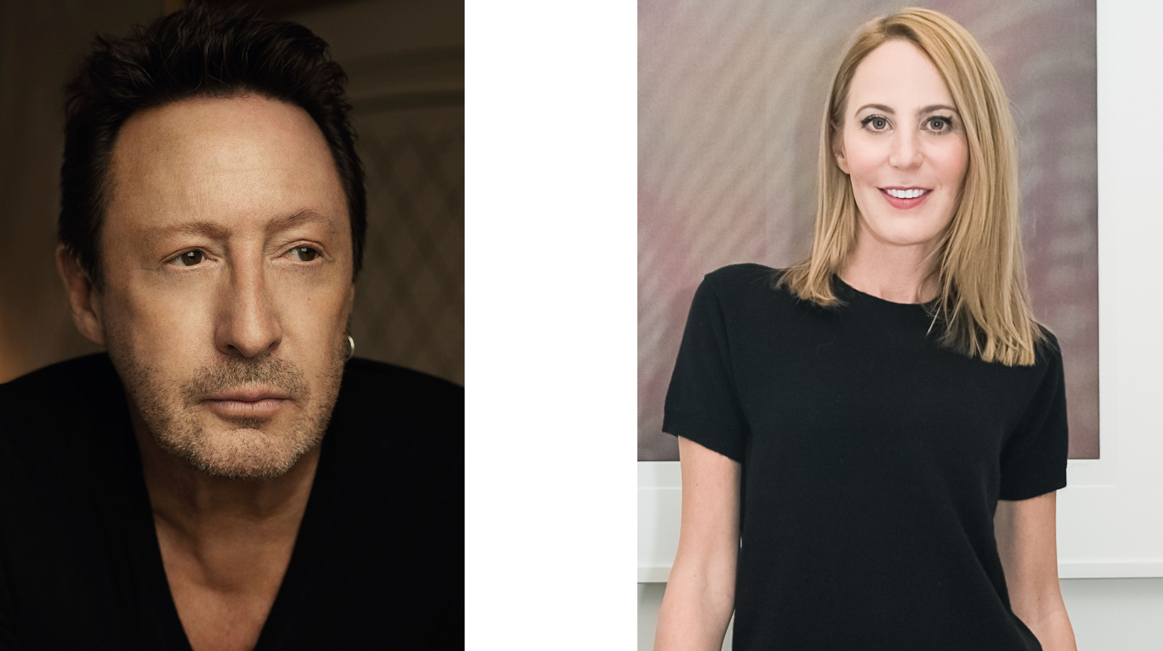 Color heashots of Julian Lennon and Jacoba Urist side by side