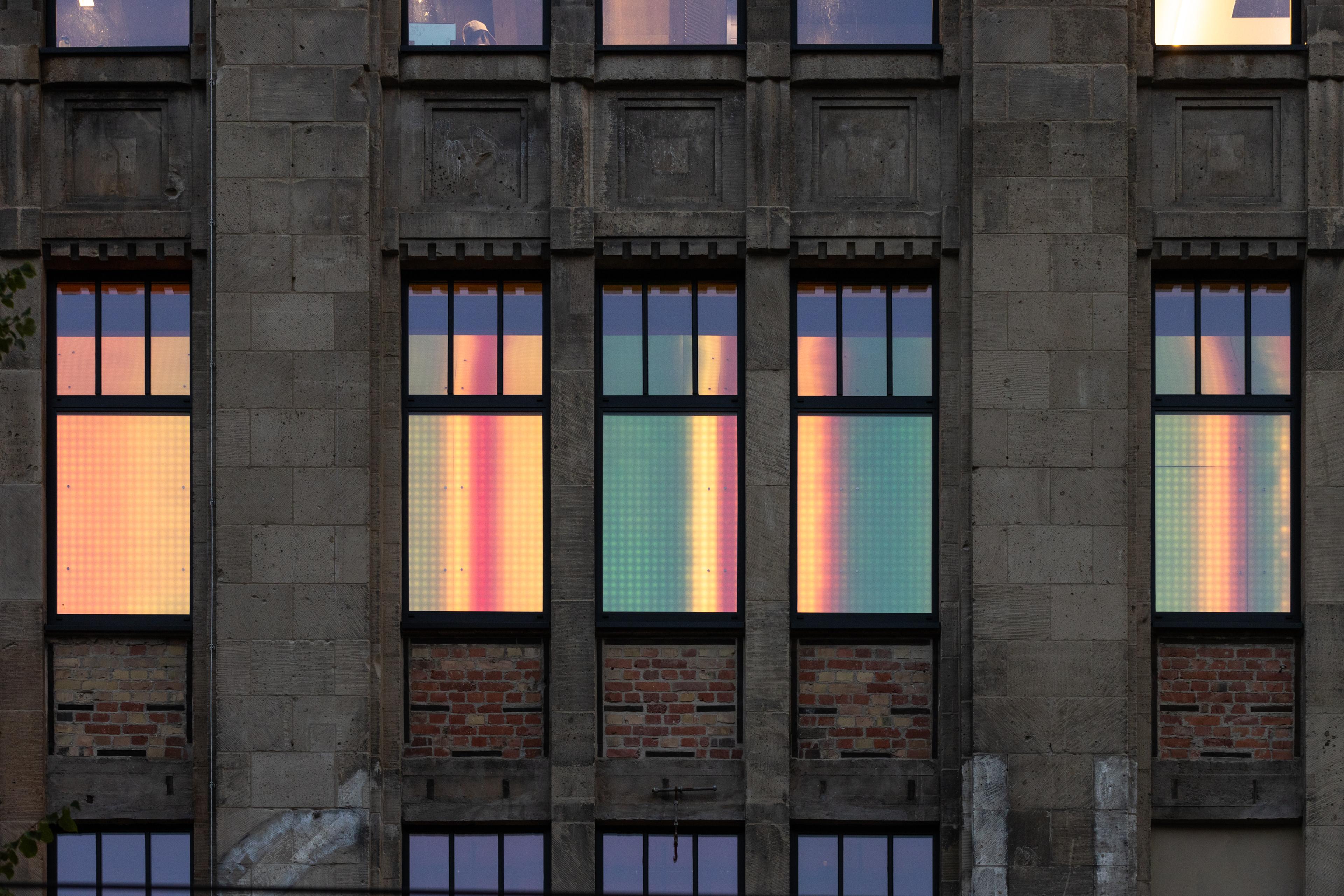 MAOTIK light installation in close up on Fotografiska Berlin's front window.