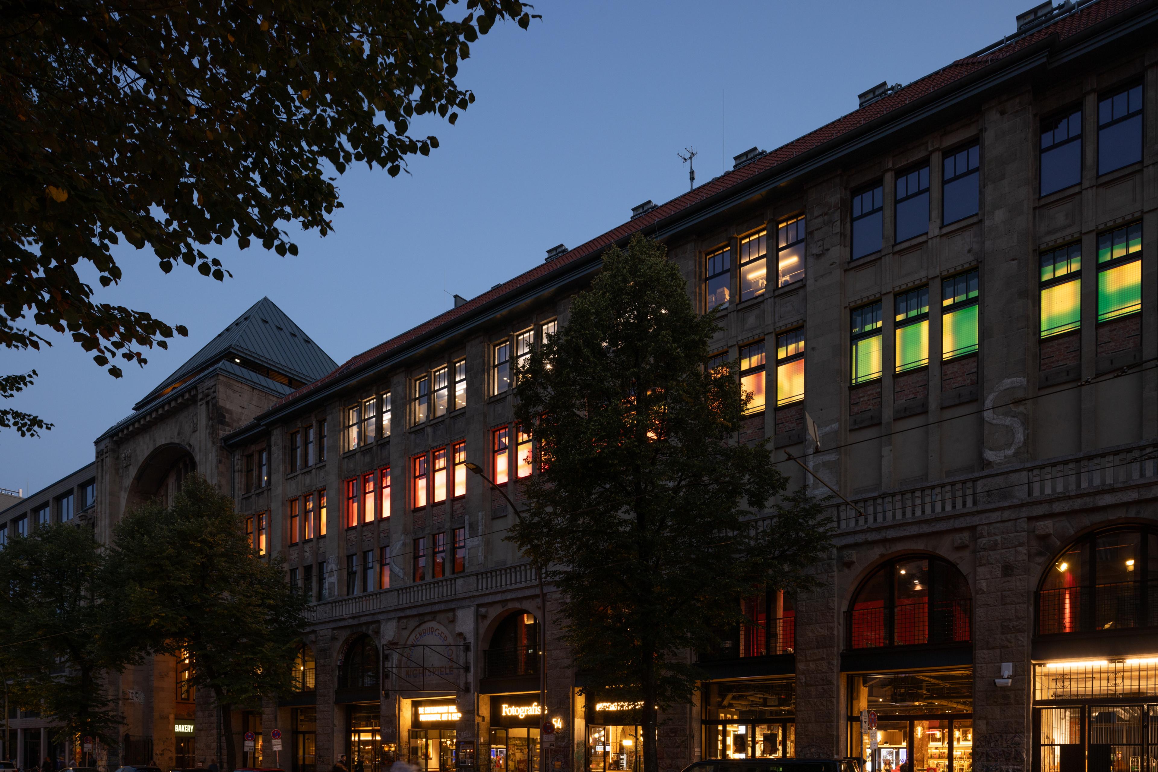 Light installations in front of Fotografiska Berlin's front window.