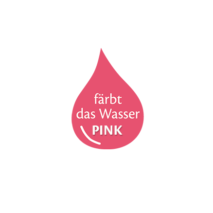 Pinker Tropfen mit der Aufschrift "Färbt das Wasser PINK"