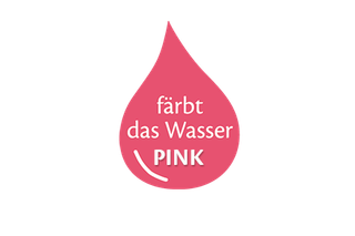 Pinker Tropfen mit der Aufschrift "Färbt das Wasser PINK"