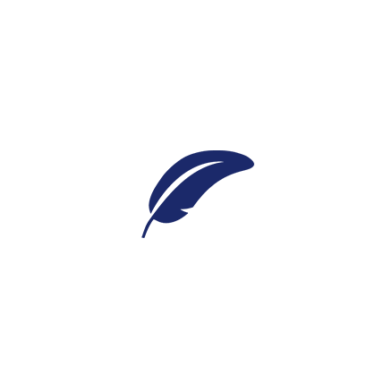 Weißes Icon mit einer blauen Feder
