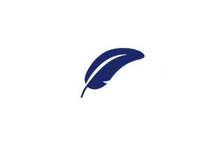 Weißes Icon mit einer blauen Feder