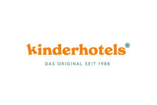 Das Logo von "kinderhotels.com", das die Herkunft "DAS ORIGINAL SEIT 1988" betont.