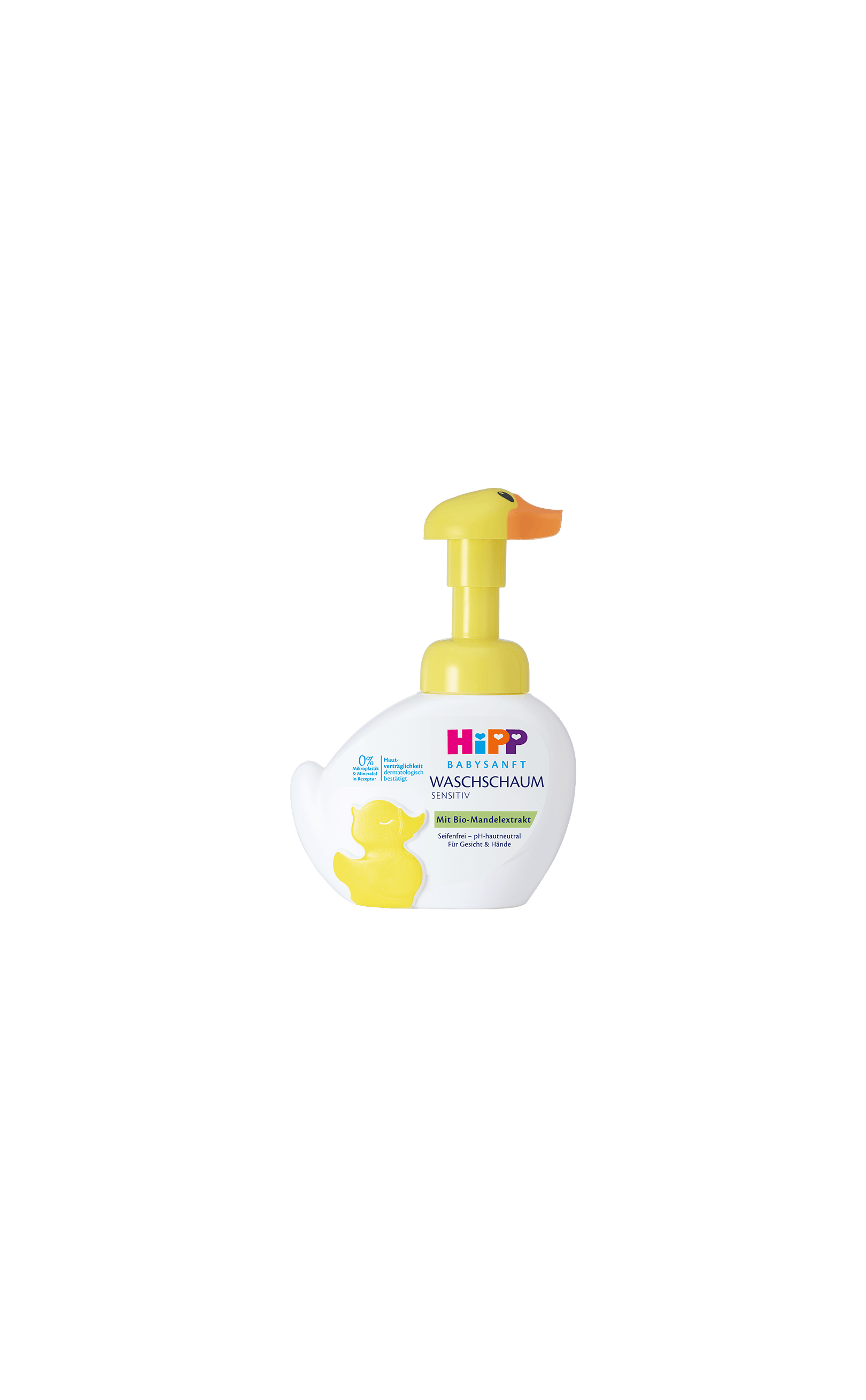 HiPP Babysanft Sensitiv Waschschaum 250 ml mit gelbem Enten-Pumpspender für zarte Babyhaut beim Waschen