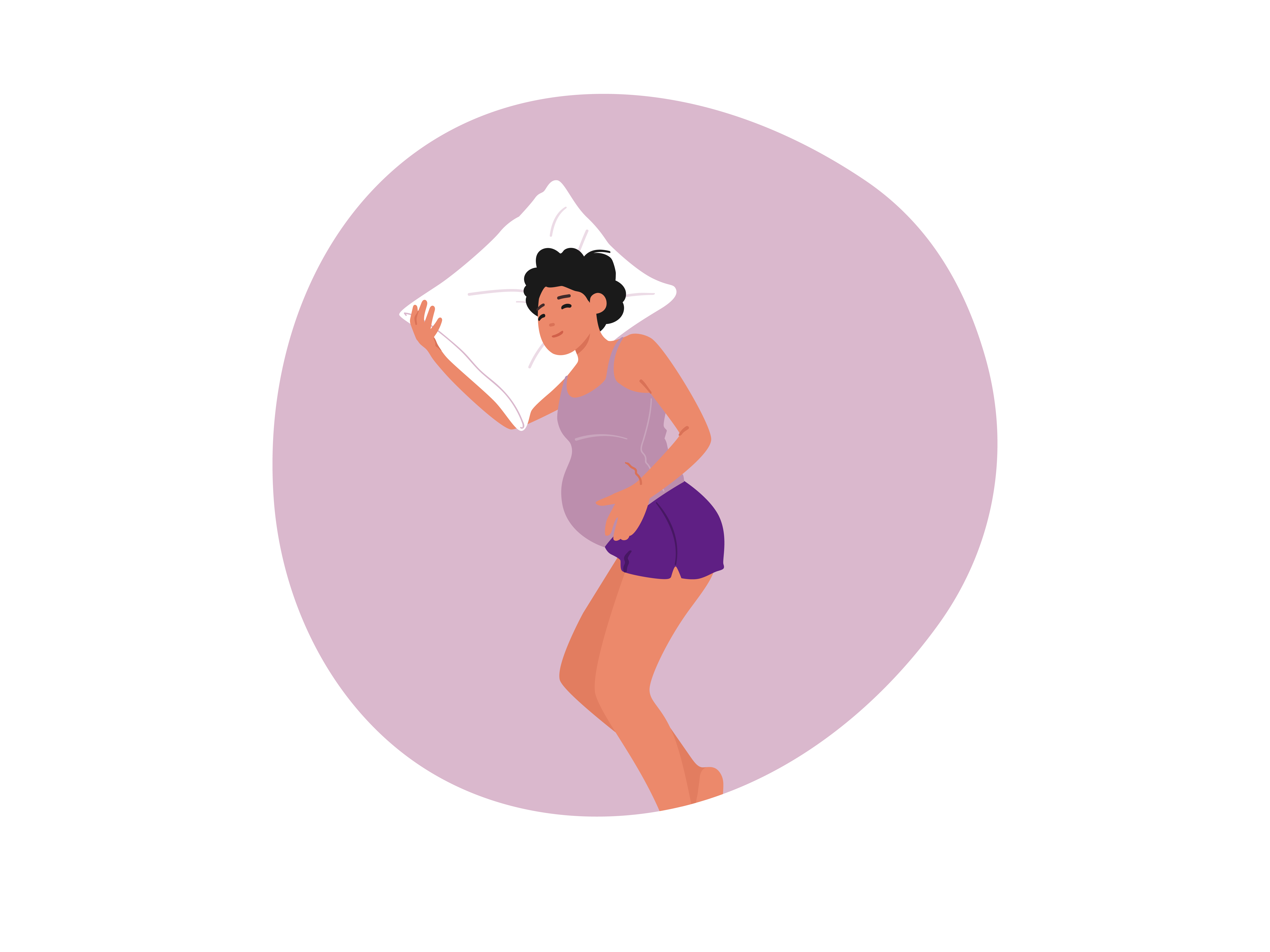 A pregnant woman lying on her side with a pillow under her head