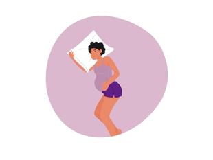 A pregnant woman lying on her side with a pillow under her head