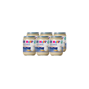 6er-Pack HiPP Gute Nacht Grießbrei pur im 190g-Glas, milder Abendbrei ohne Zuckerzusatz für Babys