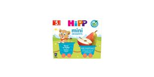 HiPP Bio Mini Desserts Birne in Apfel, 4x100g Becher ab dem 5. Monat, Packung mit Birne- und Apfelmotiv ohne Zuckerzusatz