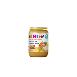 HiPP Bio-Gläschen Apfel Birne mit Dinkel und Fenchel aus der Reihe Frucht & Getreide für Babys ab dem 6. Monat