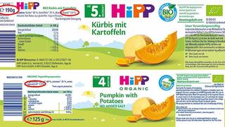 Product label with weight and amount of vegetable oil highlighted in red