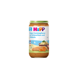 HiPP Gläschen Bulgur-Gemüsepfanne mit Kichererbsen und Wildlachs, ab dem 12. Monat
