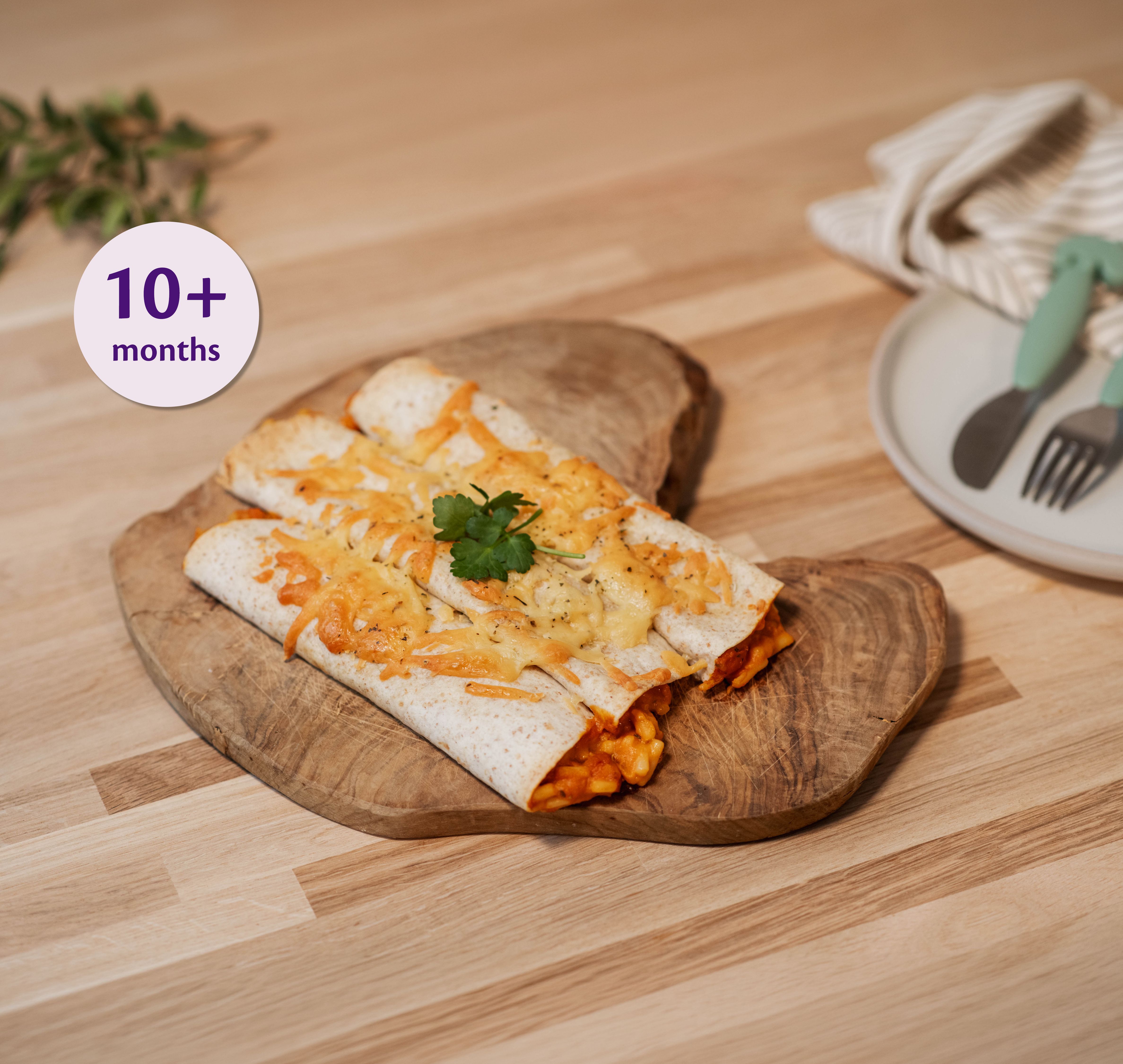 Veggie Enchilada Rolls served on a bamboo plate
