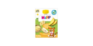 HiPP Bio Baby-Fruchtporridge Mango Banane Grieß im Quetschbeutel, 4x90g Packung ab 6. Monat mit Tiger-Motiv