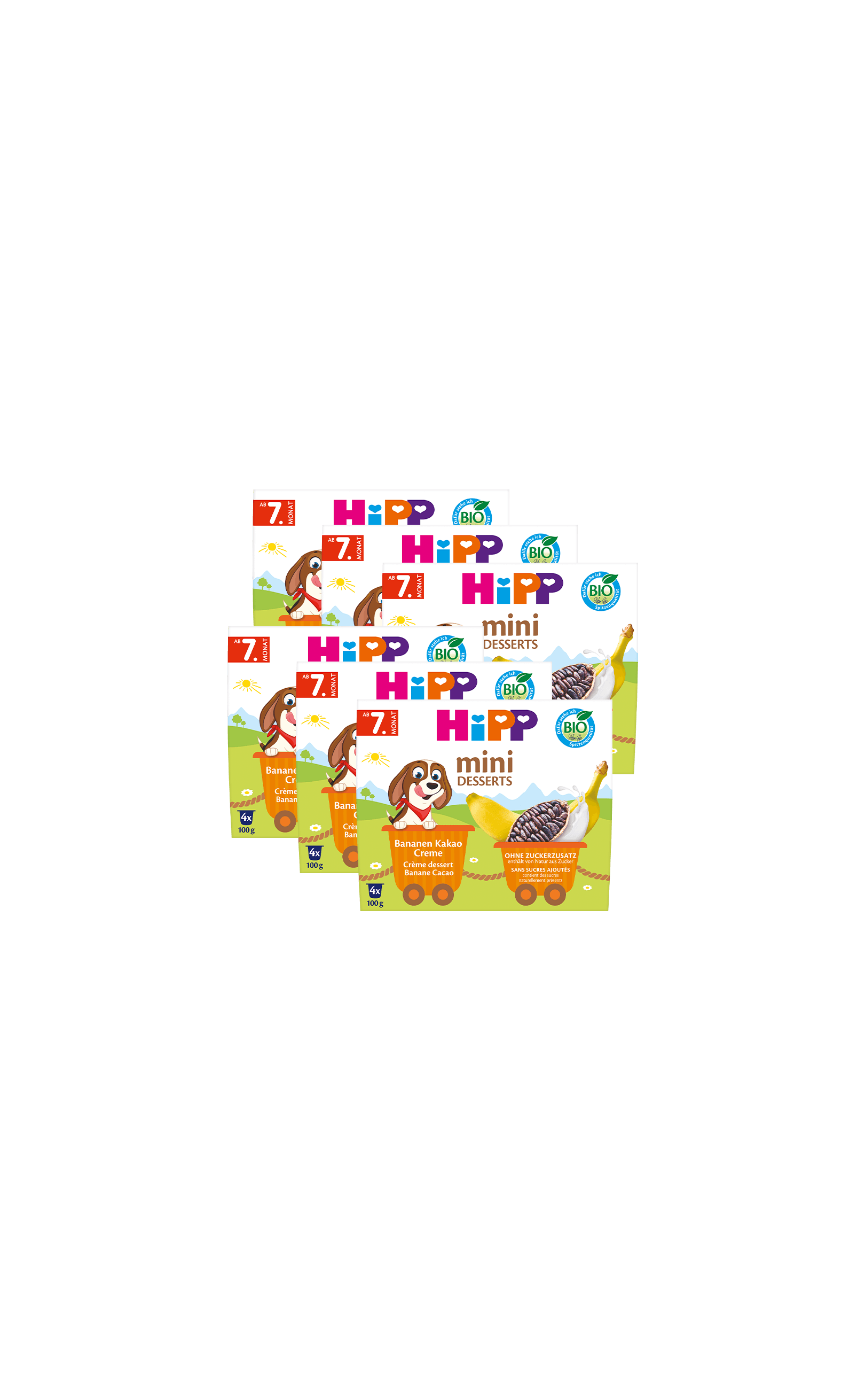 HiPP Bio Mini Desserts Bananen-Kakao, 24x100g Packung für Babys ab 7 Monaten, ohne Zuckerzusatz
