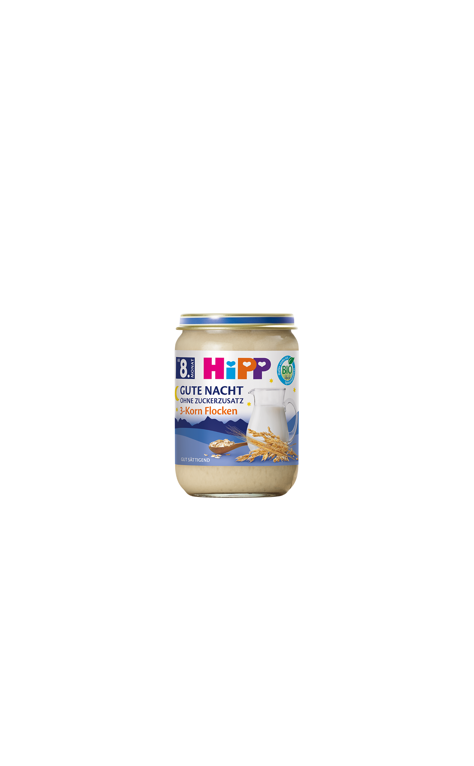 HiPP Gute Nacht 3-Korn Flocken Bio-Abendbrei im Glas für Babys ab 8 Monaten, ohne Zuckerzusatz