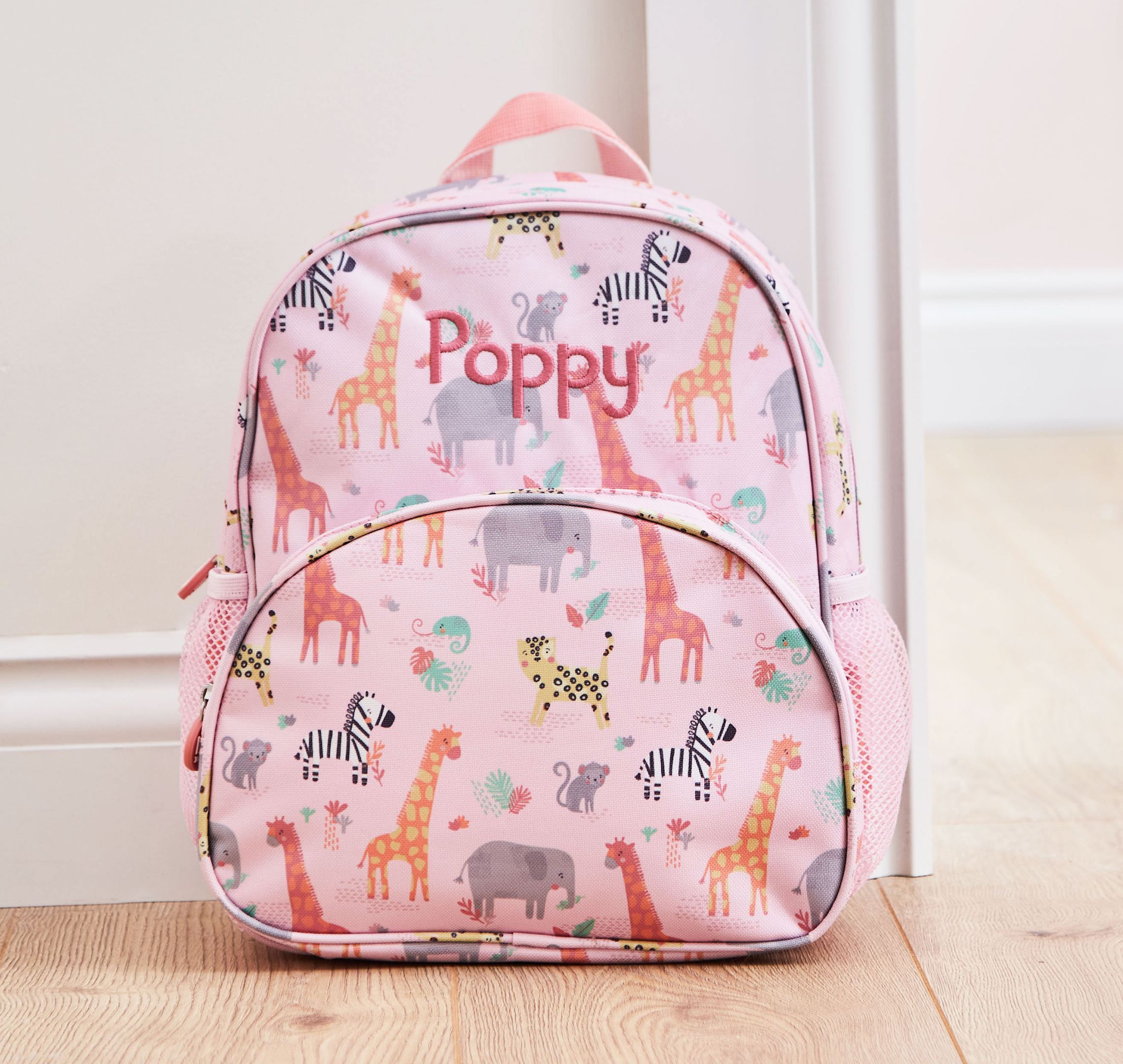 Personalised Pink Safari Print Medium Backpack