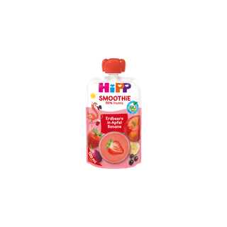 HiPP Bio Smoothie Quetschbeutel Erdbeere in Apfel-Banane, 120 ml, auf weißem Hintergrund