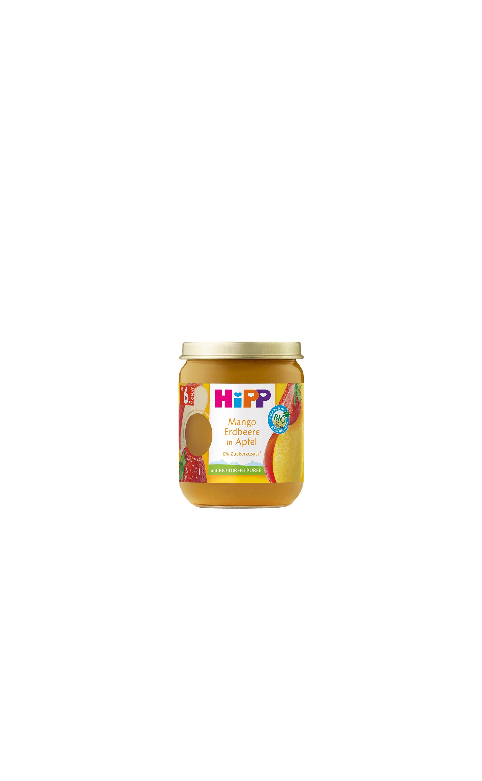 HiPP Bio-Früchte-Gläschen Mango Erdbeere in Apfel ab 6 Monaten, Fruchtpüree ohne Zuckerzusatz