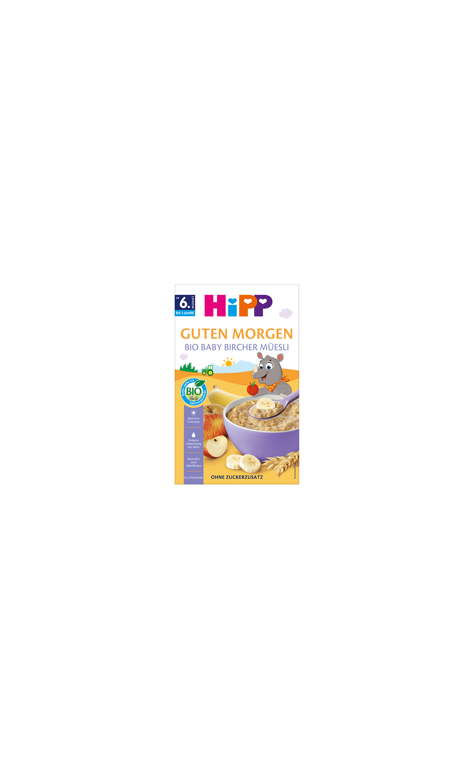 HiPP Guten Morgen Bio Baby Bircher-Müesli Packung mit Schüssel Müesli, Banane, Apfel und Getreide, ab 6 Monaten, ohne Zuckerzusatz