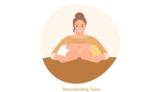 Graphic of mum breastfeeding twins