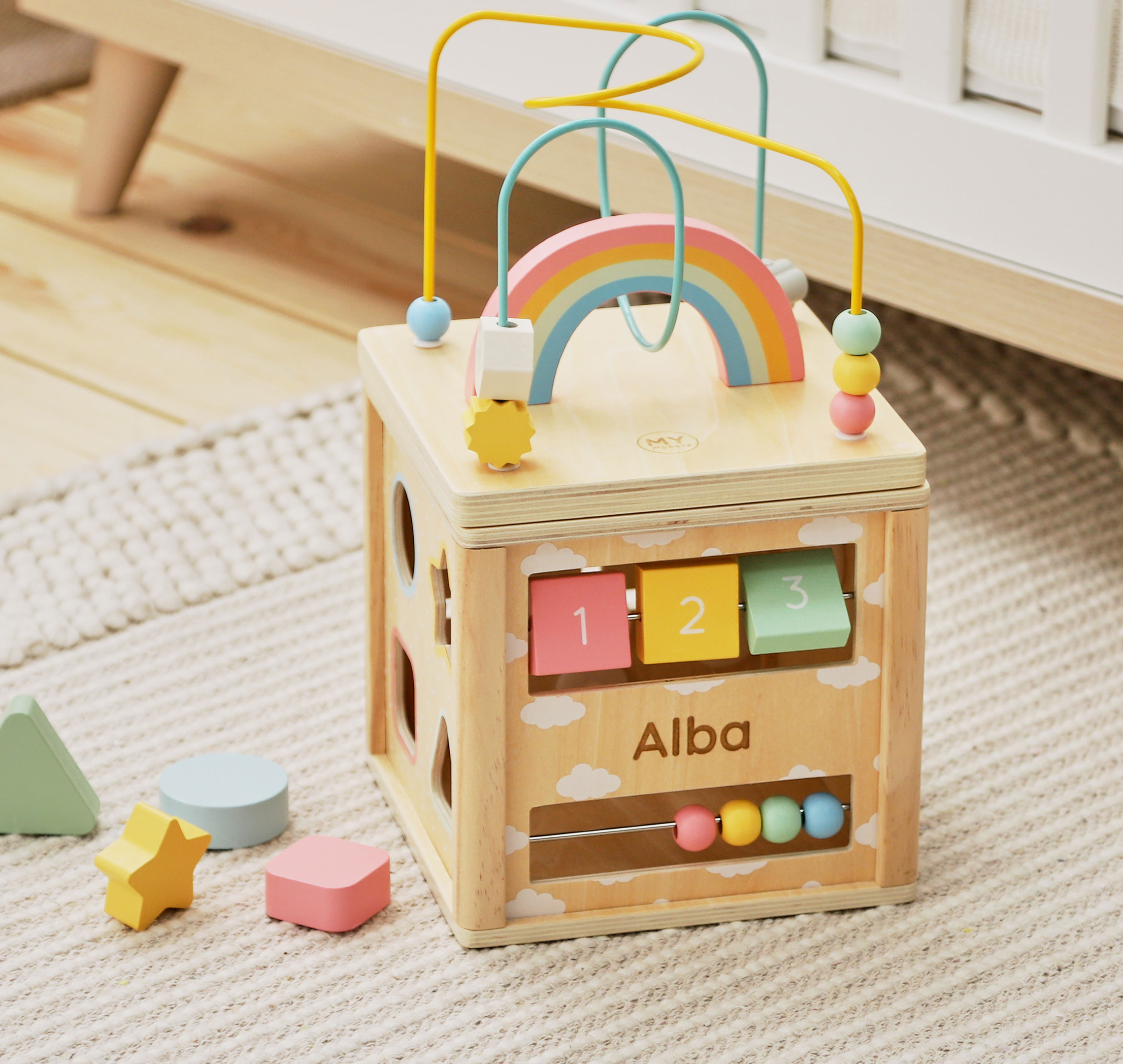 Personalised Wooden Activity Cube Toy FSC