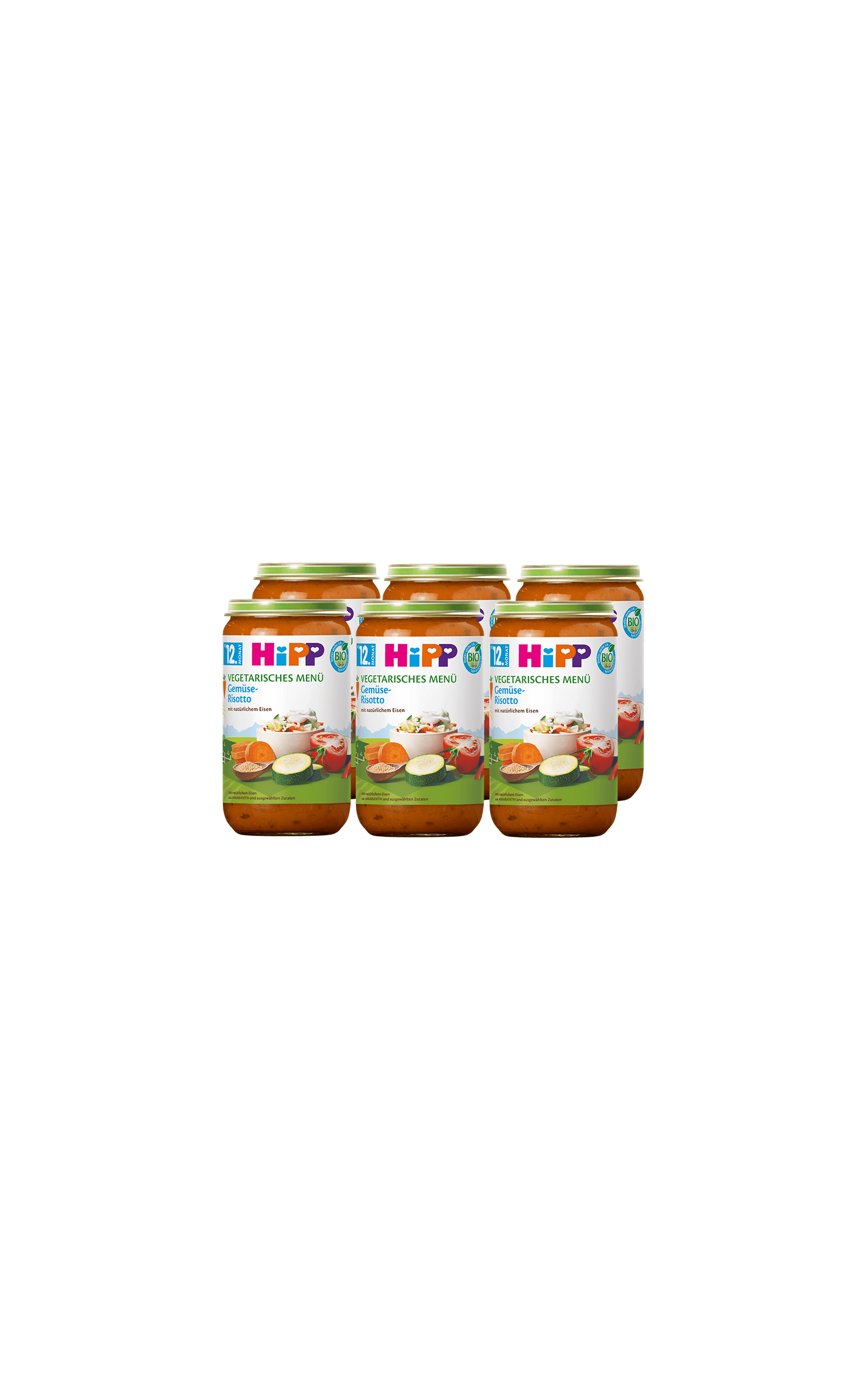 Sechserpack HiPP Bio Vegetarisches Menü Gemüse-Risotto im 250g-Glas für Babys ab 12 Monaten