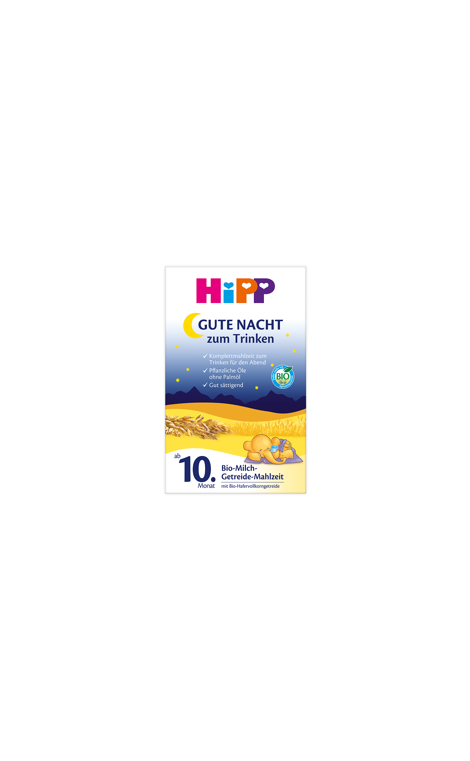 HiPP Gute Nacht Bio-Milch-Getreide-Mahlzeit zum Trinken ab dem 10. Monat in 525g Packung mit Abend- und Schlafmotiv