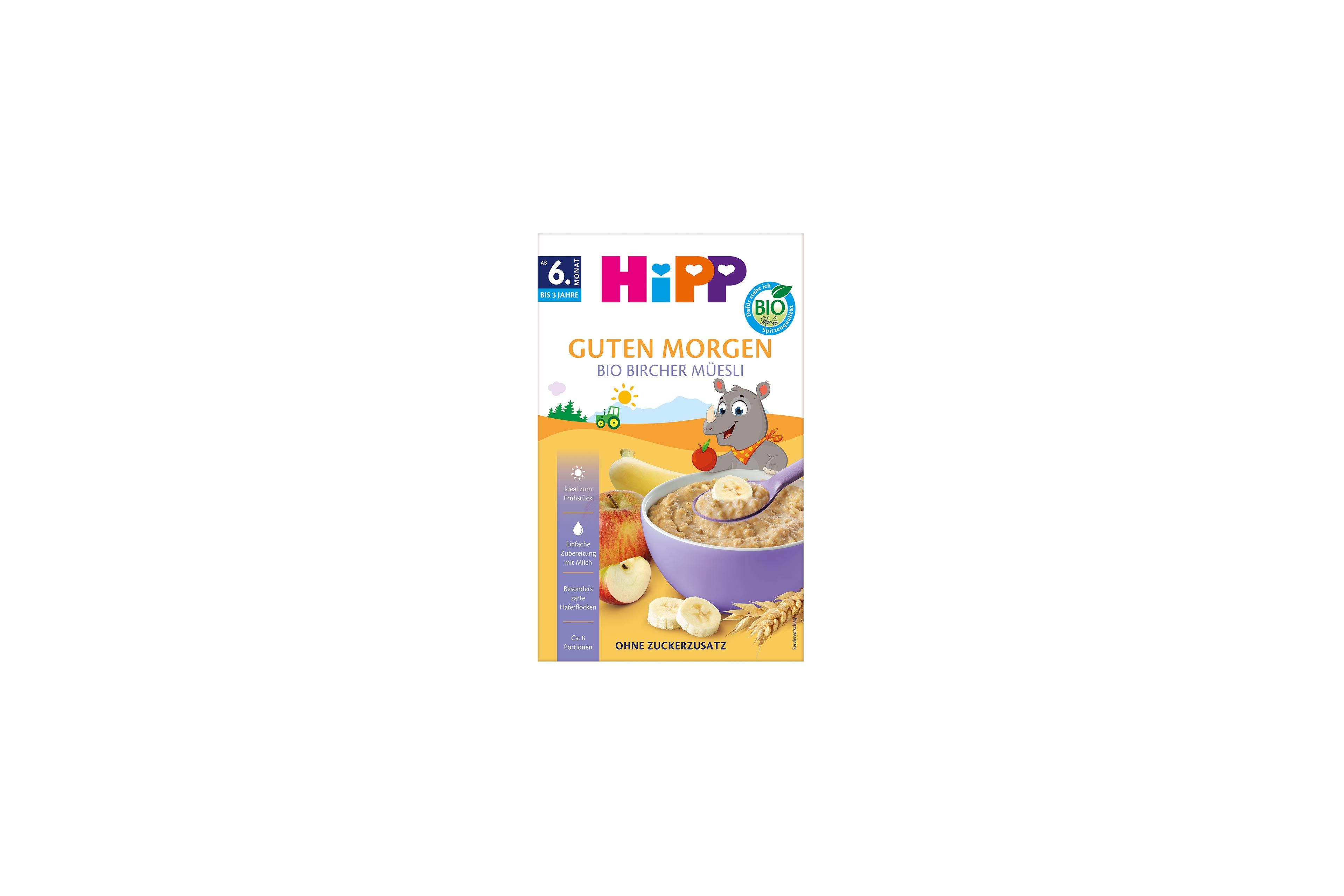 HiPP Guten Morgen Bio Baby Bircher-Müesli Packung mit Schüssel Müesli, Banane, Apfel und Getreide, ab 6 Monaten, ohne Zuckerzusatz