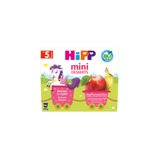 HiPP Mini Desserts Banane in Apfel, Bio-Fruchtbecher ab dem 5. Monat ohne Zuckerzusatz, 4×100 g Packung