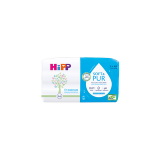 HiPP Soft & Pur Feuchttücher Packung, hypoallergene, parfümfreie Baby-Feuchttücher mit 99,9 % Wasser für sensible Haut