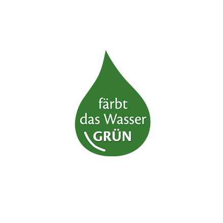 Grüner Tropfen mit der der Aufschrift "Färbt das Wasser GRÜN"