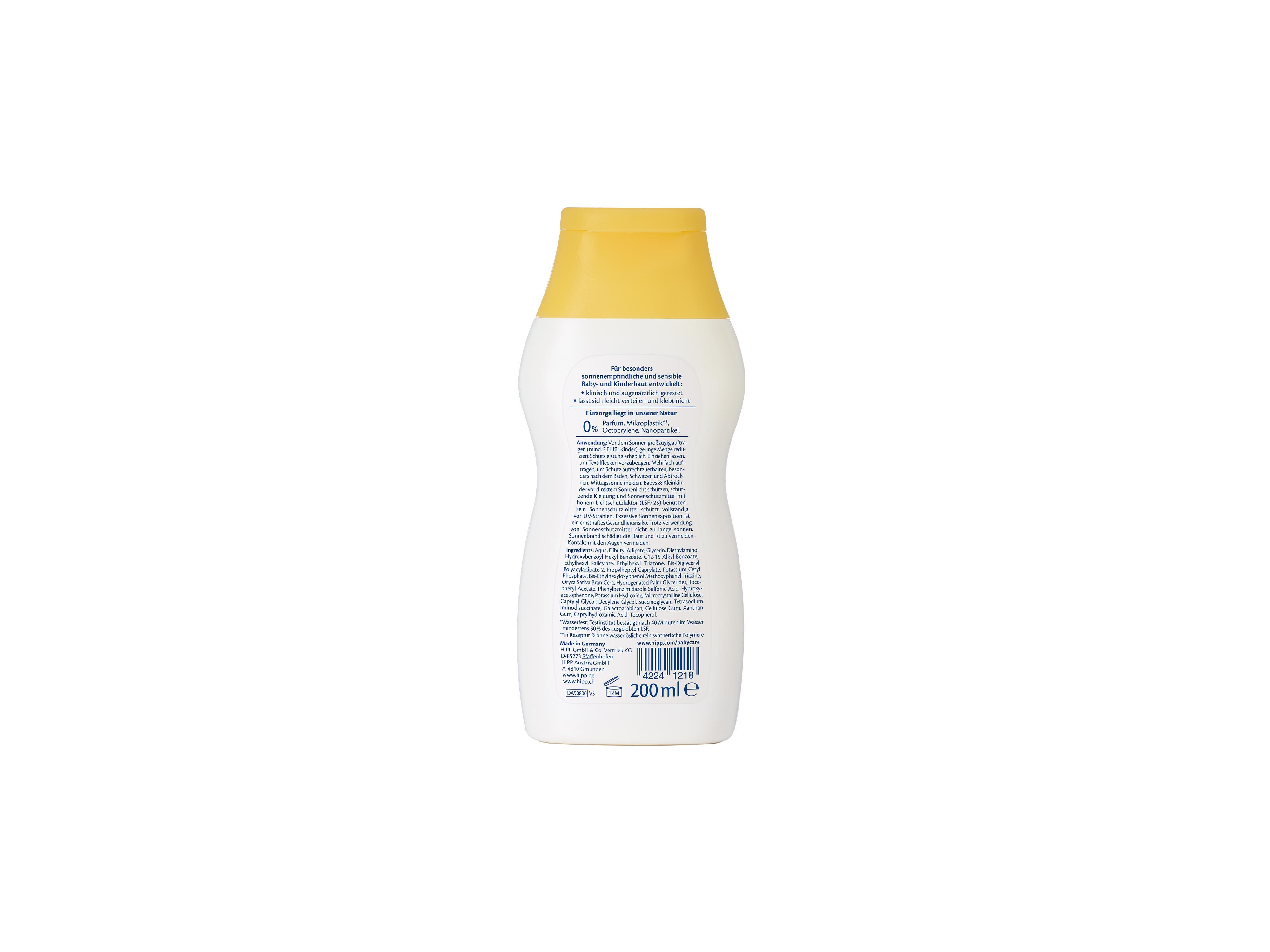 Rückseite einer weißen Plastikflasche mit gelbem Verschluss und kleinem Textblock