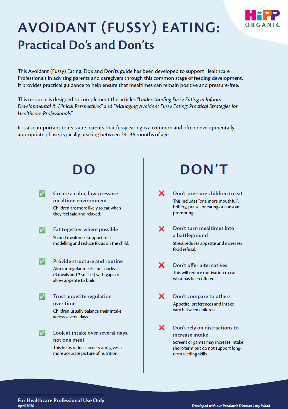 HiPP Organic HCP Avoidant (Fussy) Eating Do's and Don'ts
