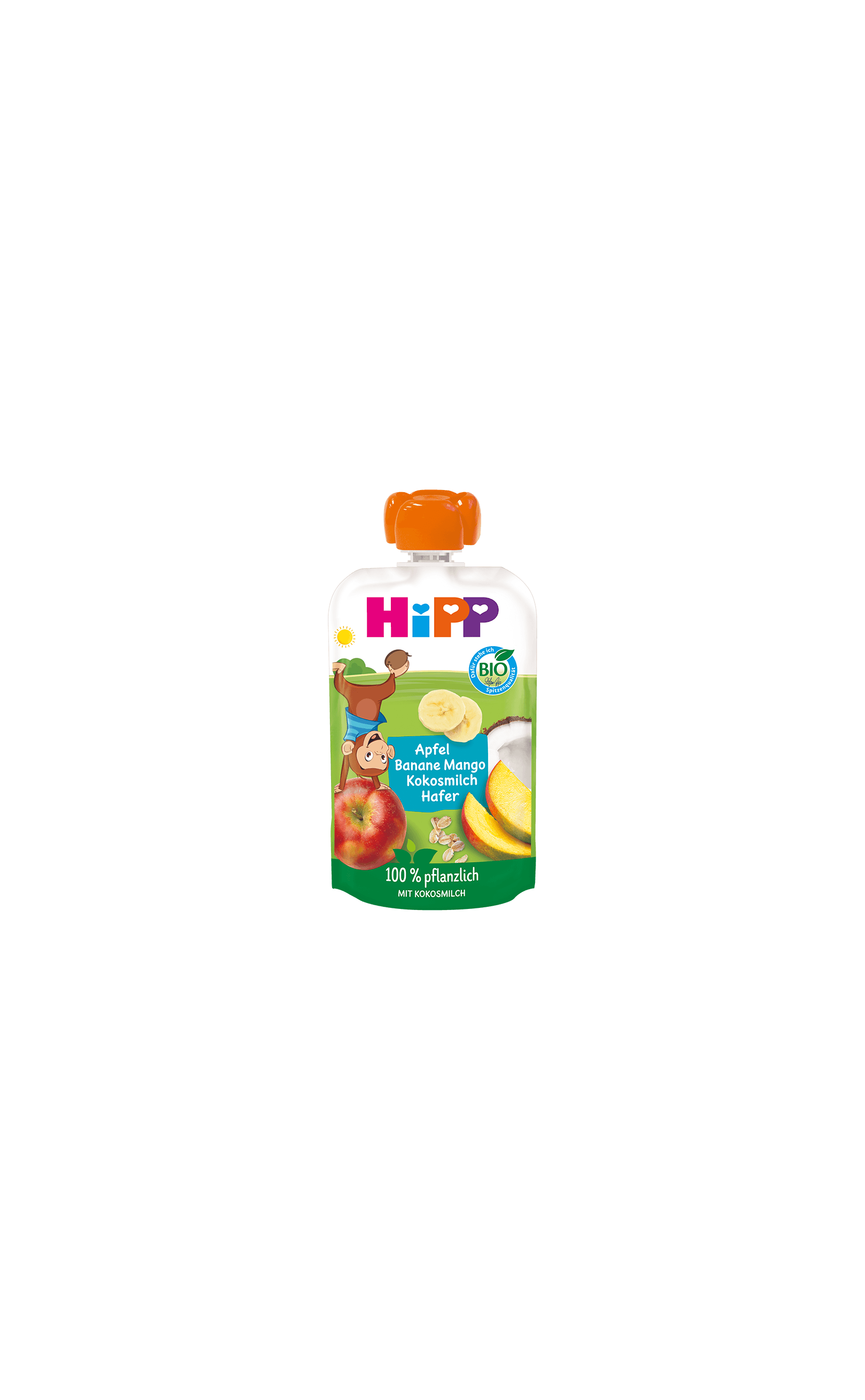 HiPP Bio-Quetschbeutel Apfel Banane Mango mit Kokosmilch und Hafer für Kinder ab 1 Jahr, 100 % pflanzlich