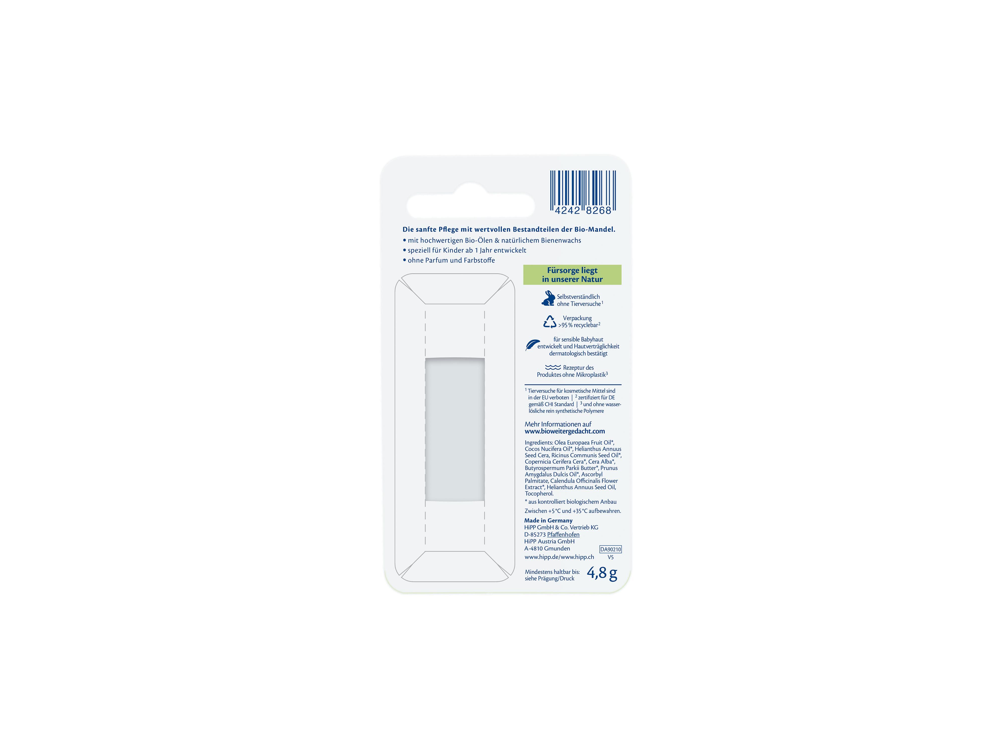 Verpackung eines weißen Teststreifens mit Barcode und Gebrauchsanweisung in kleiner Schrift