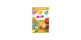 HiPP Mixpack Früchtespaß 4x100g Bio-Quetschbeutel mit buntem Früchtemix und kindlichem Tiermotiv auf der Verpackung