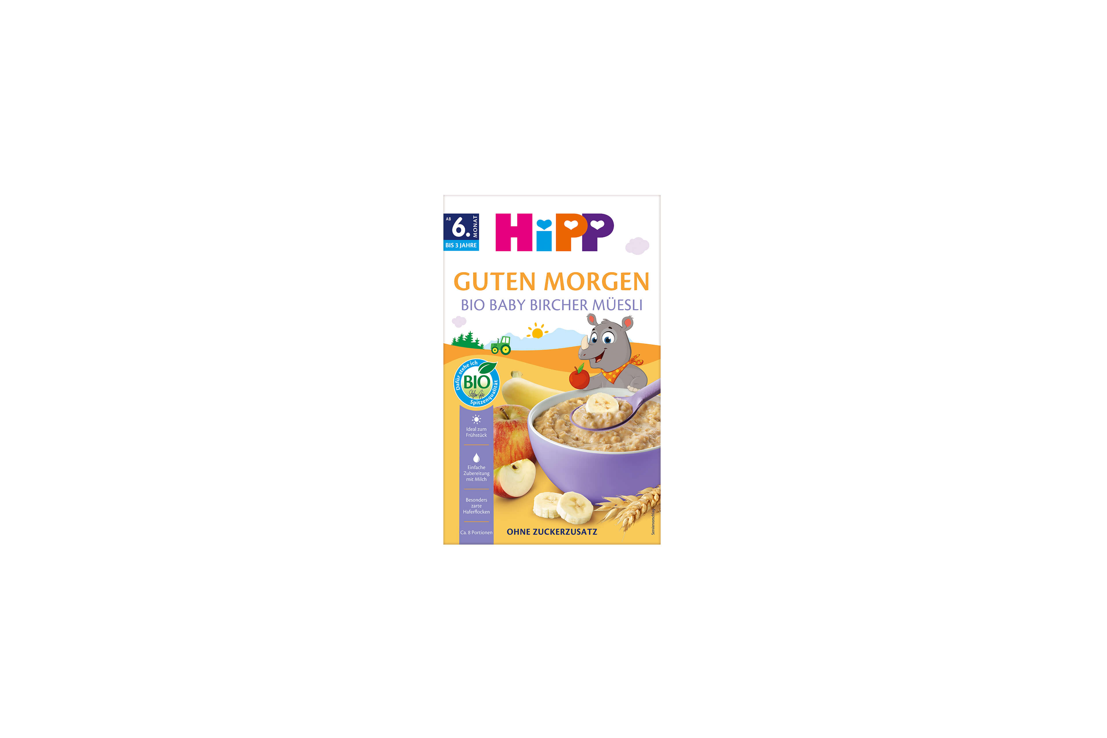 HiPP Guten Morgen Bio Baby Bircher-Müesli Packung mit Schüssel Müesli, Banane, Apfel und Getreide, ab 6 Monaten, ohne Zuckerzusatz