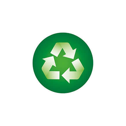 Grünes Recycling-Symbol mit drei weißen Pfeilen, die einen Dreieckskreislauf bilden