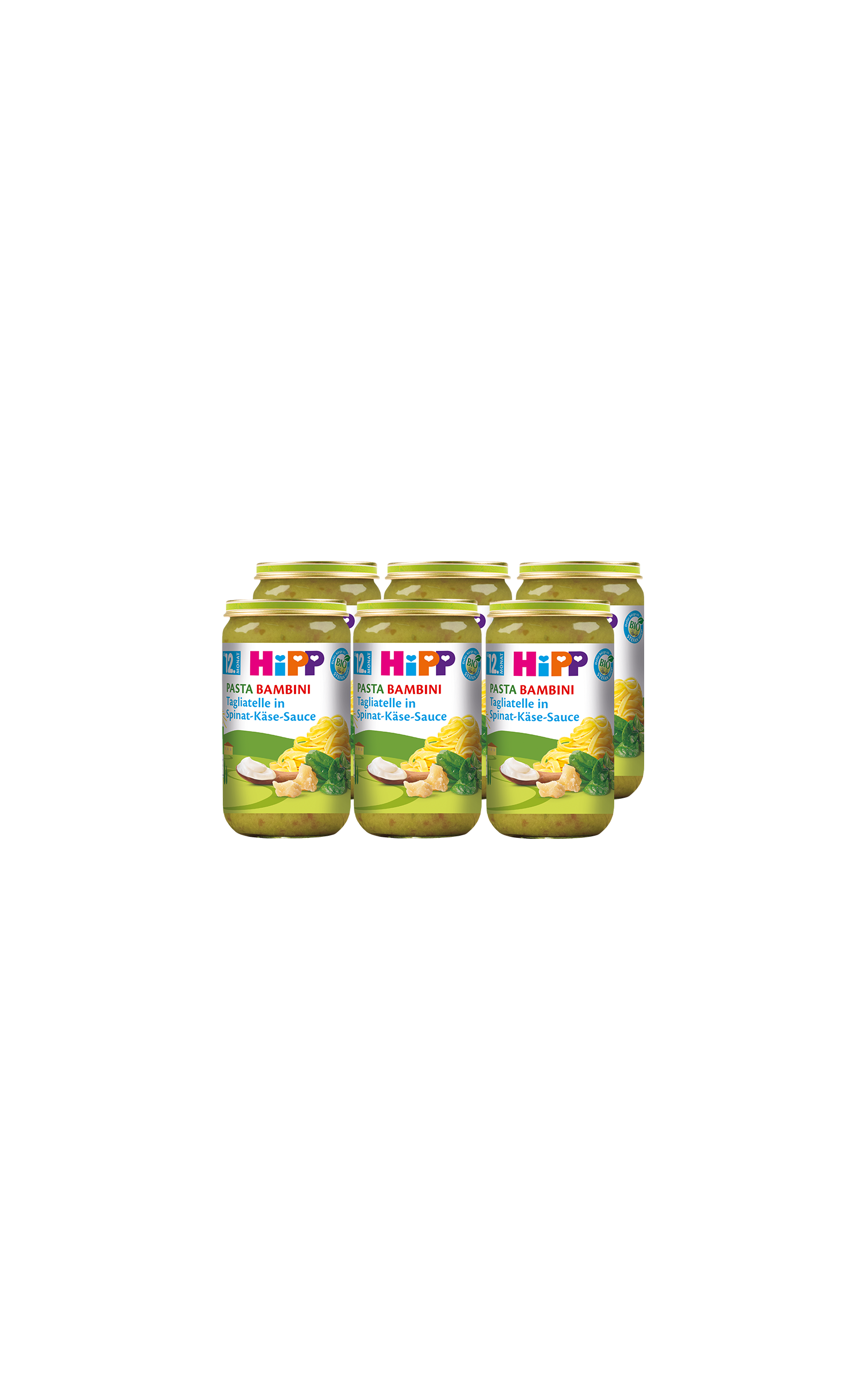 Sechserpack HiPP Pasta Bambini Gläschen, Tagliatelle in Spinat-Käse-Sauce für Kleinkinder ab 12 Monaten
