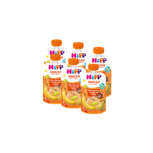 6er-Pack HiPP Snackie Quetschbeutel Birne-Banane-Traube mit Hafer für kleine Kindermahlzeiten