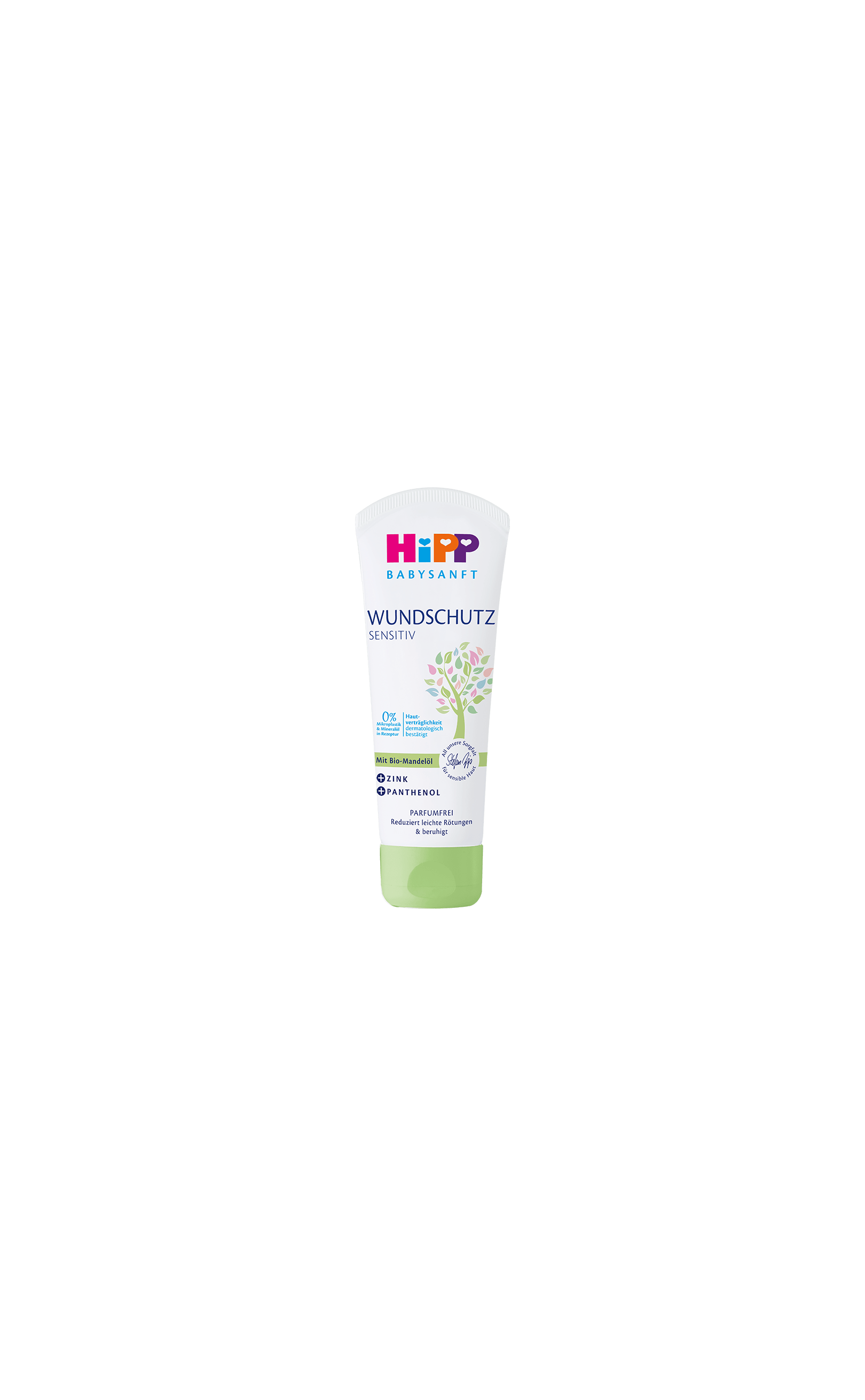 HiPP Babysanft Wundschutz Sensitiv 75 ml Tube vor schwarzem Hintergrund, sanfter Windelcremeschutz für empfindliche Babyhaut